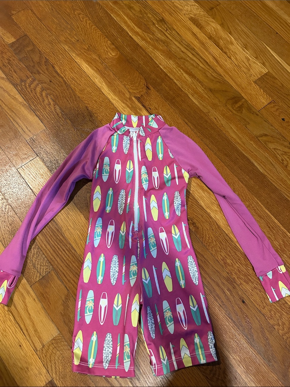 Girls' Pink Surfboard One-Piece Rash Guard Swimsuit